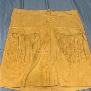 Yellow Fringe Button-Up Skirt